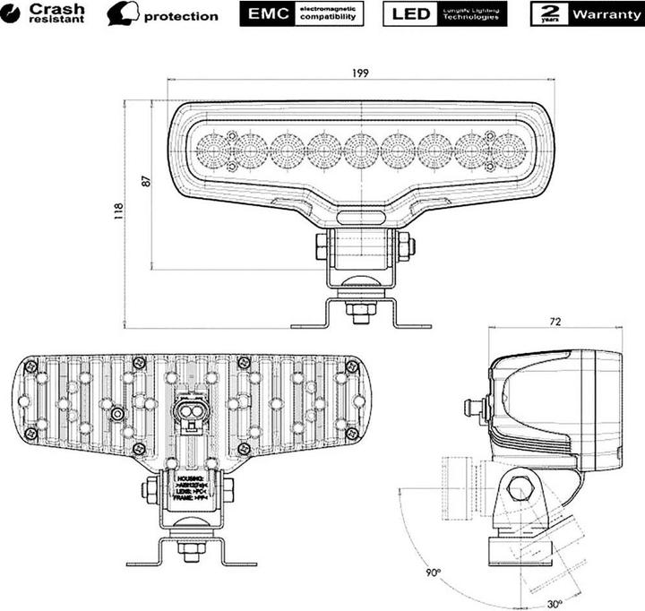 Actual product image WAS LED worklight wide illumination 12 olt (4100 lm)