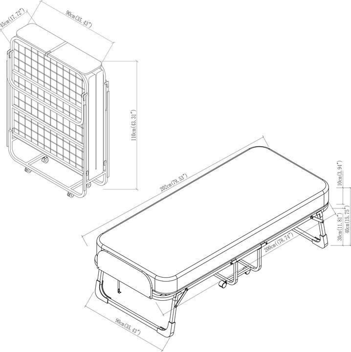 Immagine prodotto En.Casa Metall-Klappbett Lustendi mit Matratze 200x90cm Schwarz/Eicheoptik (90 x 200 cm)
