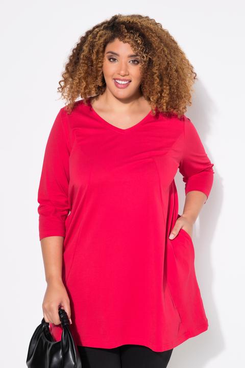 Produktbild Ulla Popken Longshirt, Ziernähte, A-Linie, V-Ausschnitt, 3/4-Arm (68)