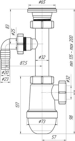 Productafbeelding Ani Plast WASTAFEL SIFON 11/4X32 MET AFTAKKING S/M (Sifon voor wasmachine)