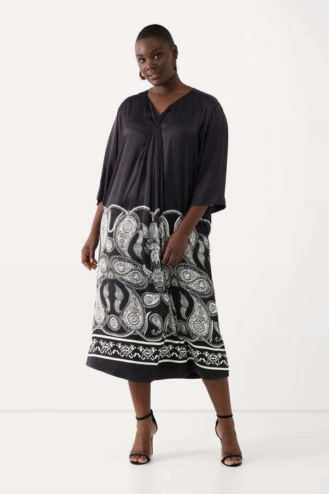 Image du produit Ulla Popken Robe maxi à imprimé cachemire, décolleté en V et manches 3/4 chauve-souris (46, 48)