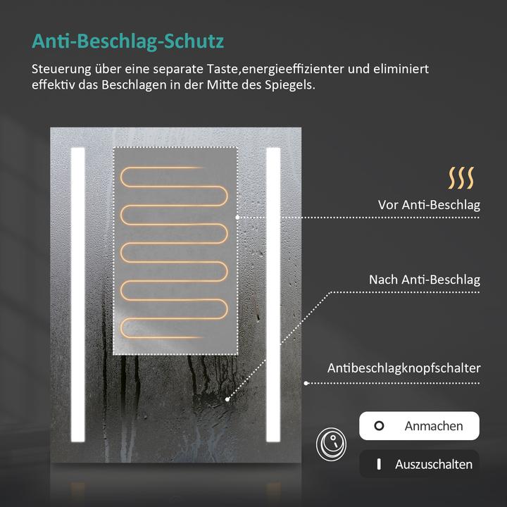 Actual product image Emke Bathroom Mirror With Lighting 60*40cm,Fog-Free, 3000K/6500K,Bouton Switch (60 x 45 cm)