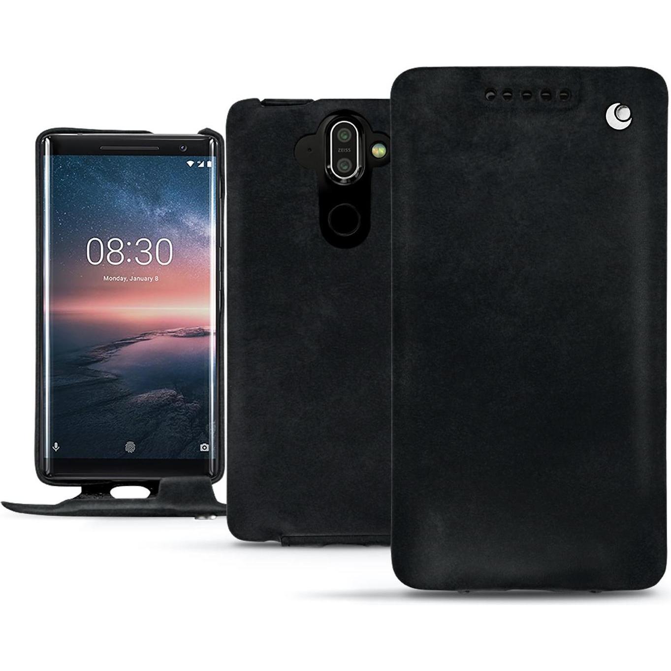 Noreve Lederschutzhülle vertikal (Nokia 8 Sirocco), Smartphone Hülle, Schwarz