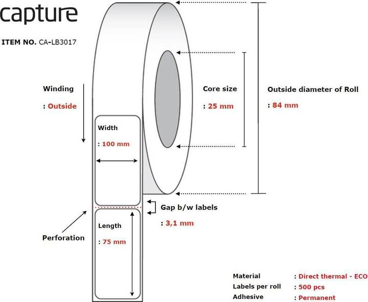 Actual product image Capture Label 100x75, Core 25