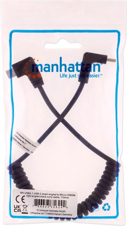 Image du produit Manhattan Câble spiralé USB-C vers Micro-USB Câble de charge (1 m, USB 2.0)