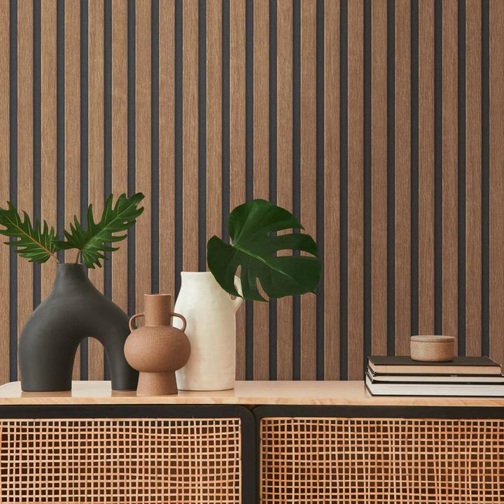 Image du produit Trenddeko papier peint imitation bois marron papier peint intissé 3D panneaux de bois scandinave moderne (50 x 1005 cm)