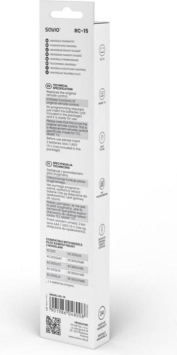 Nährwerte und Zutaten Savio RC-15 (Gerätespezifische Fernbedienung, Miracast)