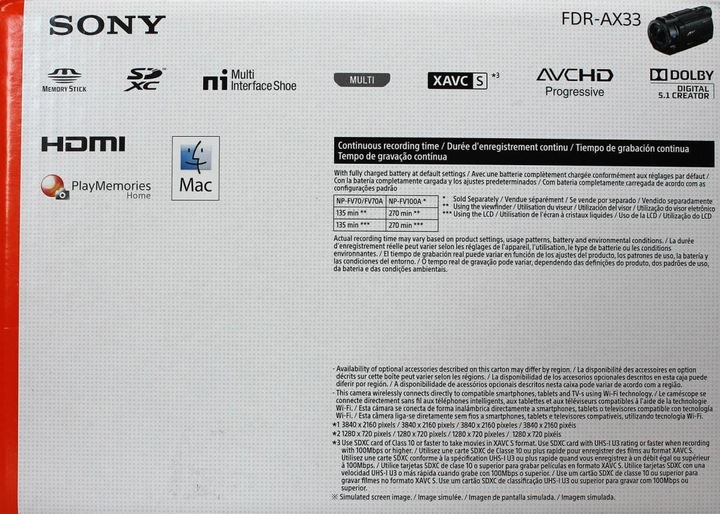 Actual product image Sony Fdr Ax33 (8.29 Mpx, 25p, 10 x)