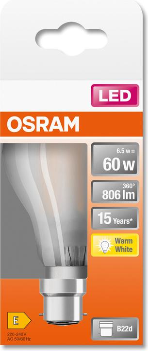 Immagine prodotto Osram LEDSCLA60 7W/827 230VGLFR B22D 10X1OSRAM (B22d, 6.50 W, 806 lm, 1 x, E)