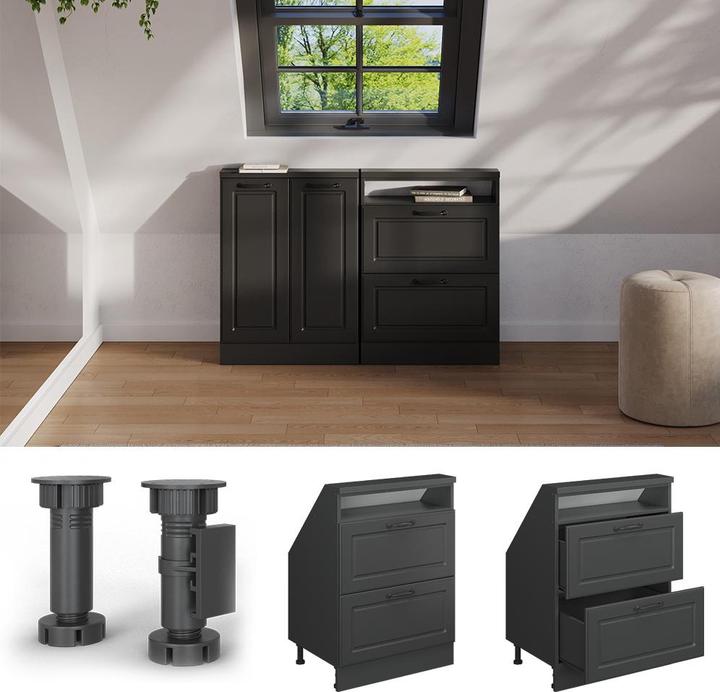 Produktbild Vichy Dachschrägenschrank Rion, Anthrazit/Anthrazit Landhaus, mit 2 Schubladen (60 x 46 x 81.60 cm)