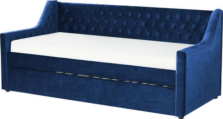 Actual product image Beliani Daybed extendable velvet fabric navy blue slatted frame 90 x 200 cm MONTARGIS (90 x 200 cm)