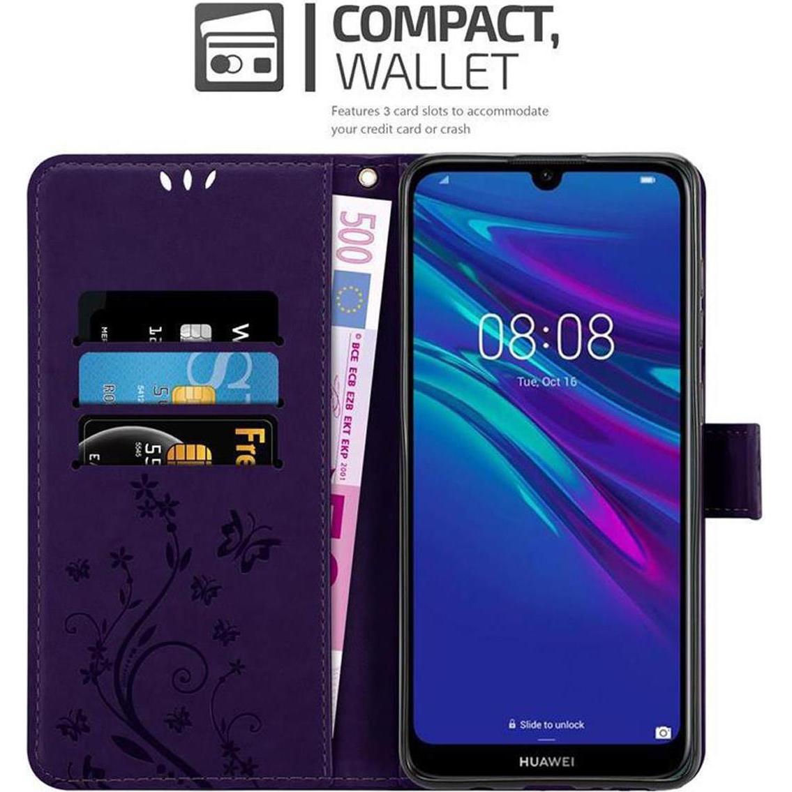 Thumbnail - Cadorabo Flower Book Cover (Huawei Y6 (2019)), Smartphone Hülle, Violett