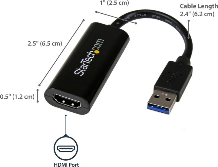 Actual product image StarTech Slim USB 3.0 HDMI Video Card (USB-A, 19 cm)