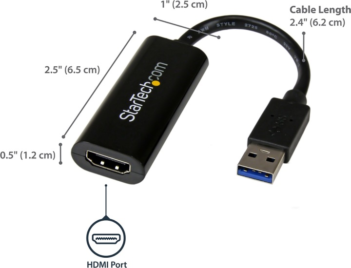Produktbild StarTech Slim USB 3.0 HDMI Video Card (USB-A, 19 cm)