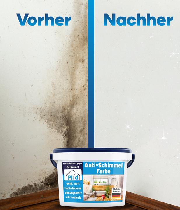 Produktbild Plid Anti-Schimmelfarbe 5l + Anstreichset, für ca. 30m² / Schimmelschutzfarbe (Weiss, 5 l)