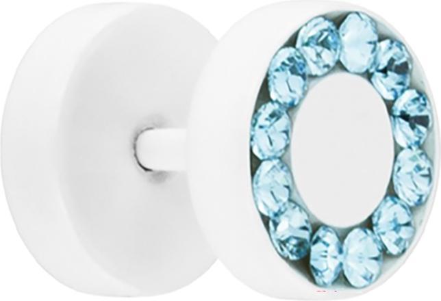 Image du produit Star Piercing Fake Plug Pure White mit Swarovski Kristall aqua (sans laiton, Acier chirurgical 316L)