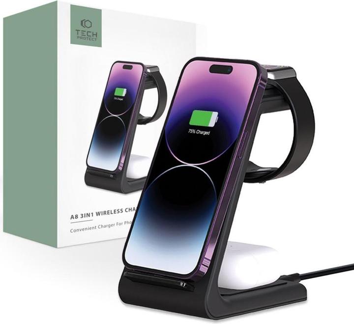 Immagine prodotto Tech-Protect Cover caricatore wireless A8 3in1, nero (10 W)