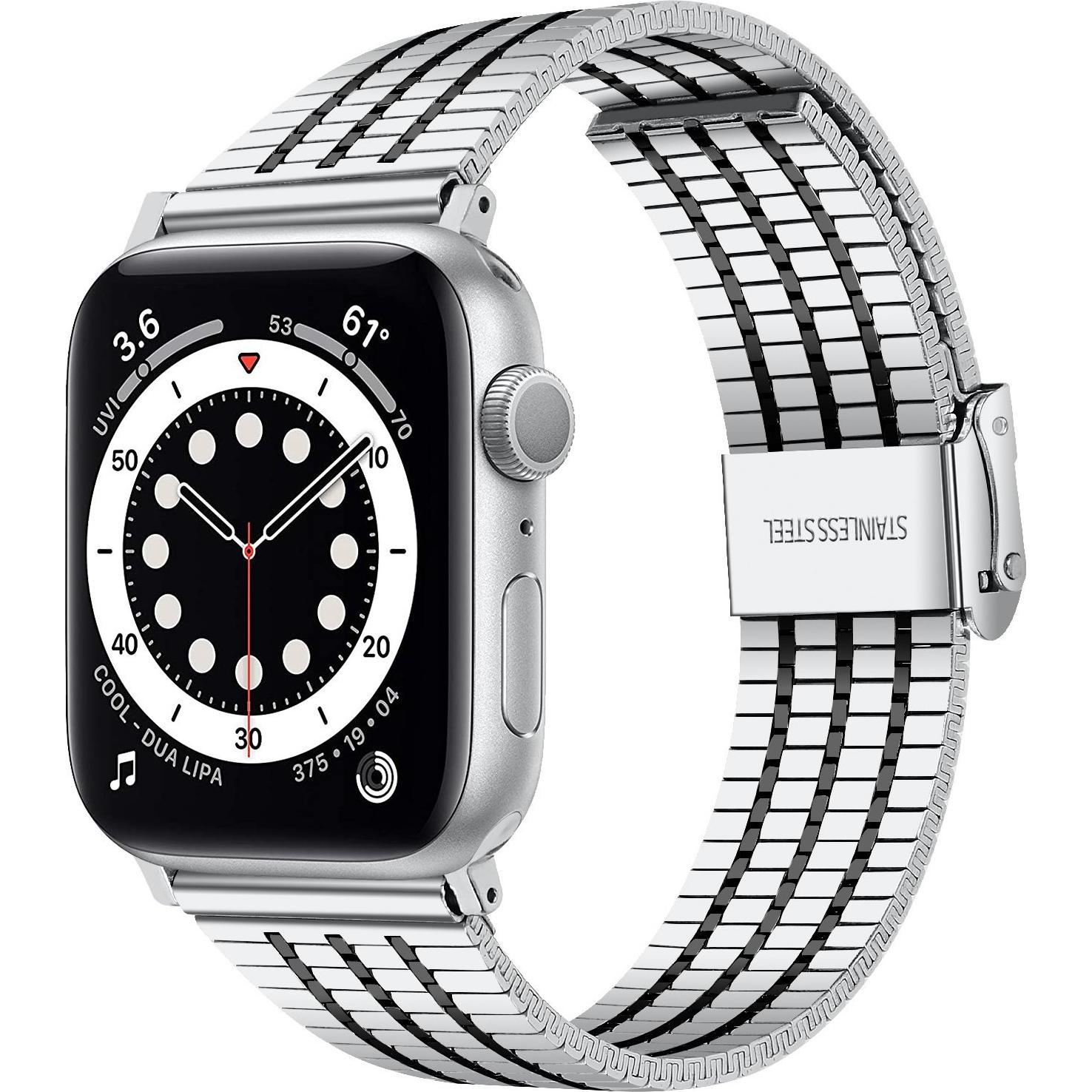 Strap-it Stahlarmband (Edelstahl, Apple Watch), Uhrenarmband, Schwarz, Silber, Mehrfarbig