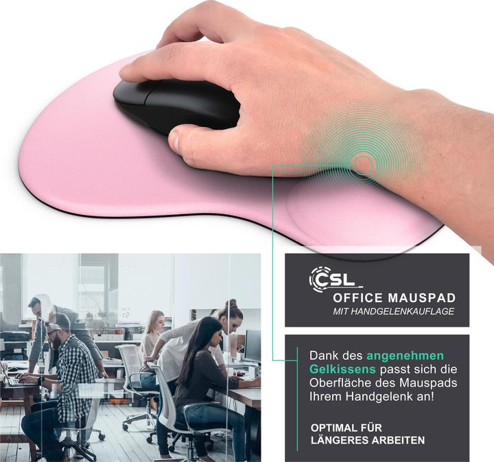 Produktbild CSL Mauspad mit Gelkissen & Handgelenkauflage, Komfort Office Mausmatte, hellrosa