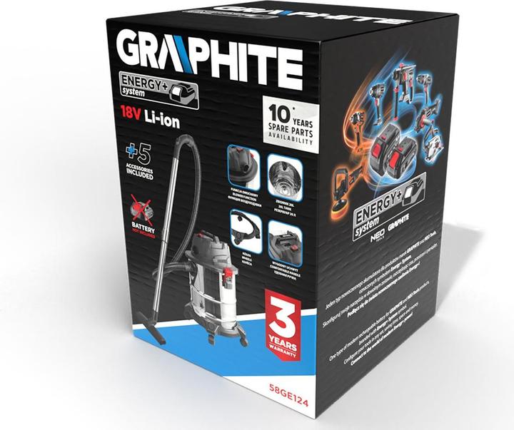 Immagine prodotto Graphite Hoover Energy+ 18V Li-lon, bagnato e asciutto, serbatoio da 20L (Aspirapolvere a umido e a secco)