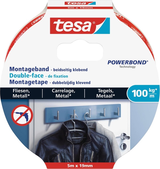 Produktbild tesa Powerbond doppelseitiges Montageband für Fliesen & Metall (19 mm)
