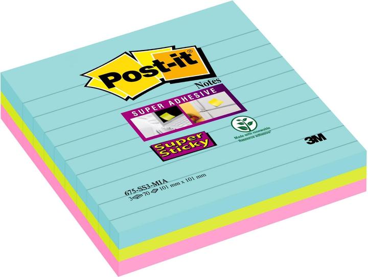 Image du produit Post-it Super Sticky Sticky Notes Miami lined (101 x 101 mm)