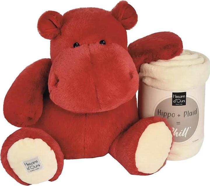 Produktbild Doudou et Compagnie Hippo mit Kuscheldecke rot, 45cm (45 cm)