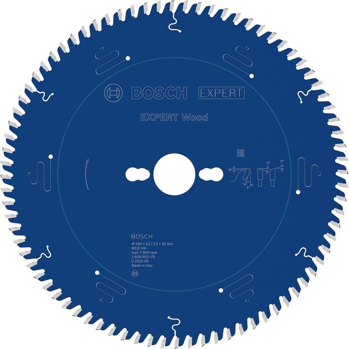 Bosch Professional EXPERT Wood Kreissägeblatt, 250x3,2x30 mm, T80