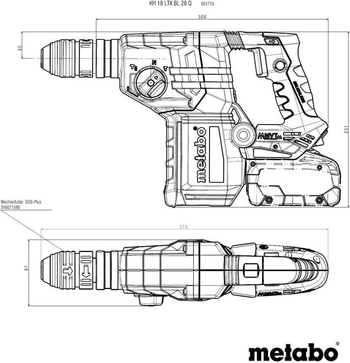 Image du produit Metabo KH 18 LTX BL 28 Q (Marteau perforateur)