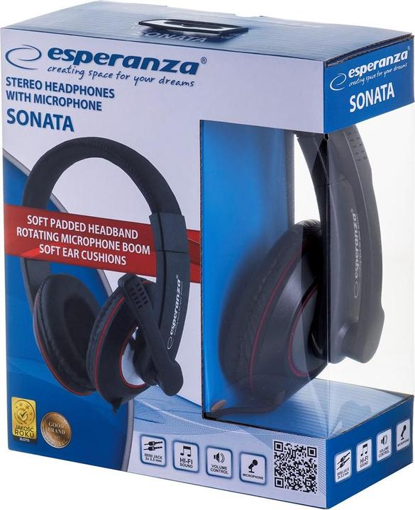 Produktbild Esperanza EH118 Kopfhörer & Headset Kabelgebunden Kopfband Anrufe/Musik Schwarz Rot (Kabelgebunden)