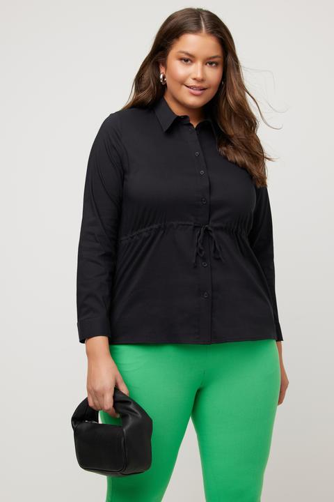 Immagine prodotto Ulla Popken Blusa dal taglio svasato con coulisse, collo da camicia e maniche lunghe (46, 48)