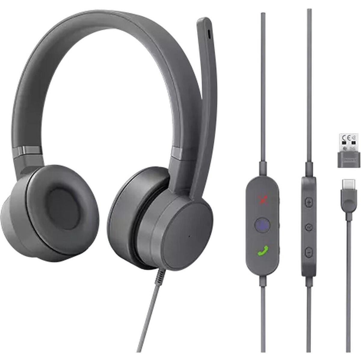 Lenovo GXD1C99243 headphones/headset Wired Head-band Calls/Music USB Type-C Grey (ANC, Kabelgebunden