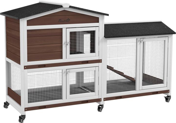 PawHut Kaninchenstall Tannenholz, Stahl Braun