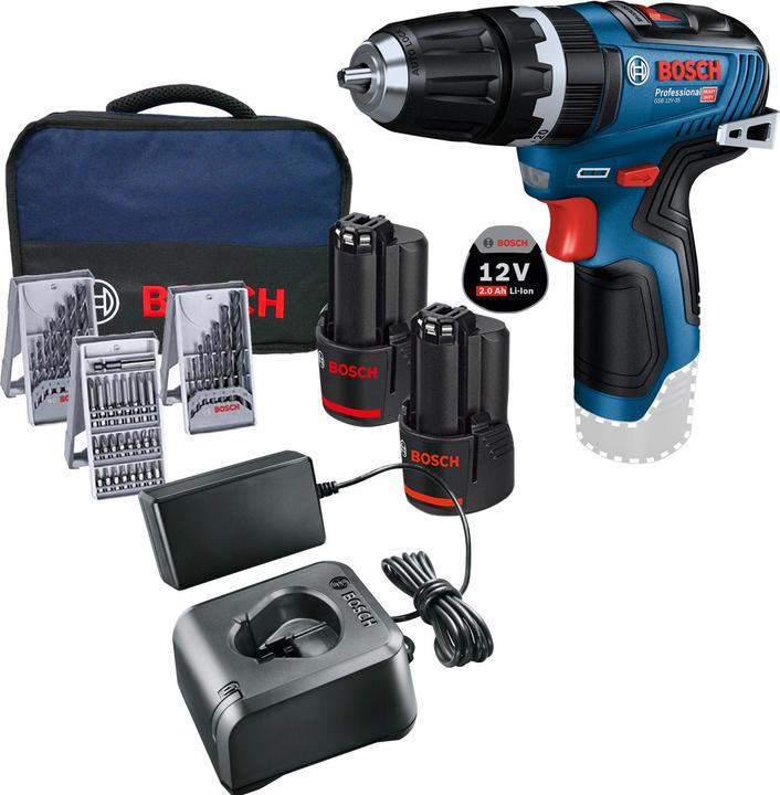 Bosch Hausgeräte Bosch Akku-Schlagbohrmaschine GSB 12V-35 / 2x 2,0 Ah Akku + Ladegerät inkl. Zubehör (Rechargeable battery operated)