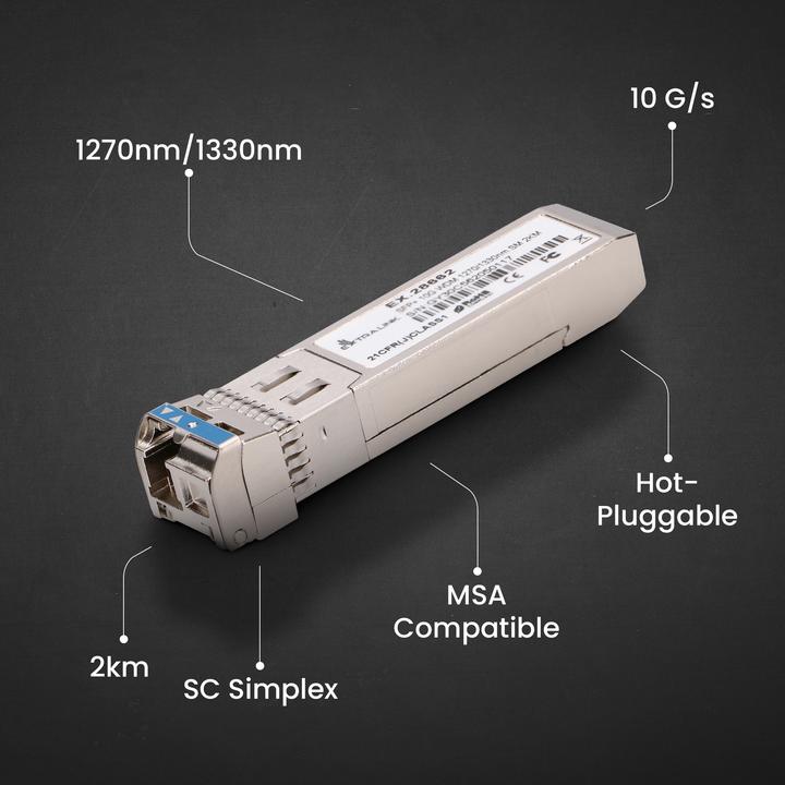 Actual product image Extralink SFP+ 10G | SFP+ WDM module | 10 Gbps 1270/1330nm, singlemode, 2km, pair