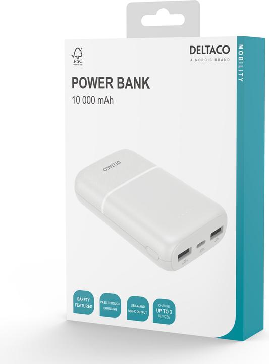 Produktbild Deltaco Powerbank 10,000 mAh, 2x USB-A, 1x USB-C (10000 mAh, 10.50 W)