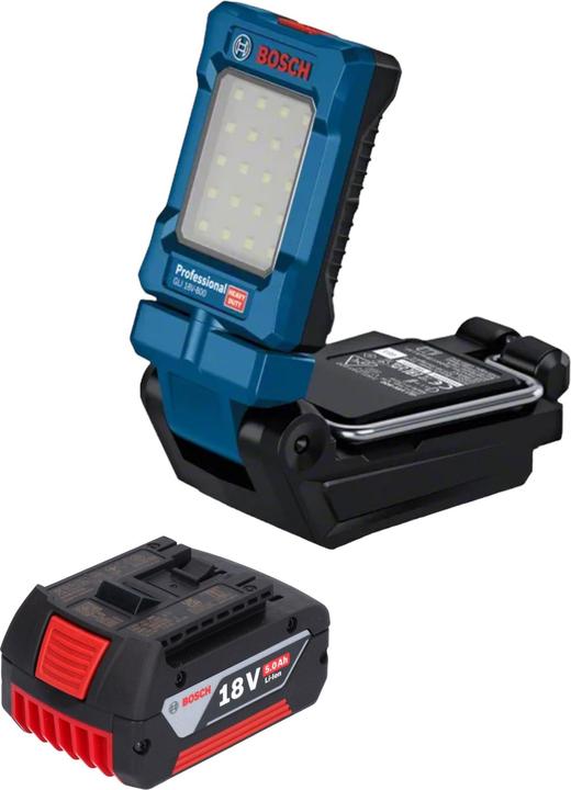 5000 mAh Li-Ion battery, 5.0 Ah, 1x Bosch GLI 18V-800 Professional cordless light, 1x Bosch GBA 18 Volt