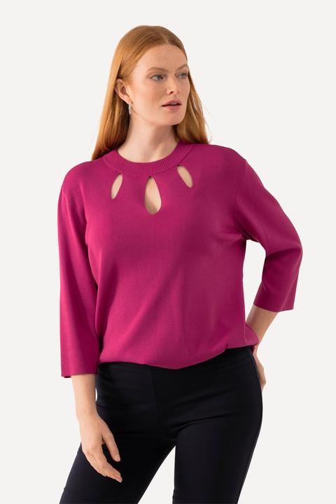 Produktbild Ulla Popken Pullover, Cut-Outs, Stehkragen, 3/4-Arm, Rippstrick (56)
