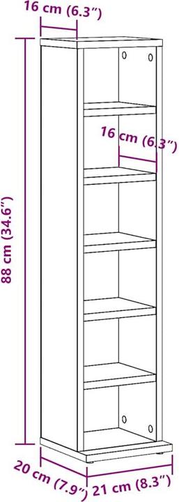 Image du produit vidaXL Étagère à CD Chêne Artisan 21x20x88 cm Matériau dérivé du bois (CD)