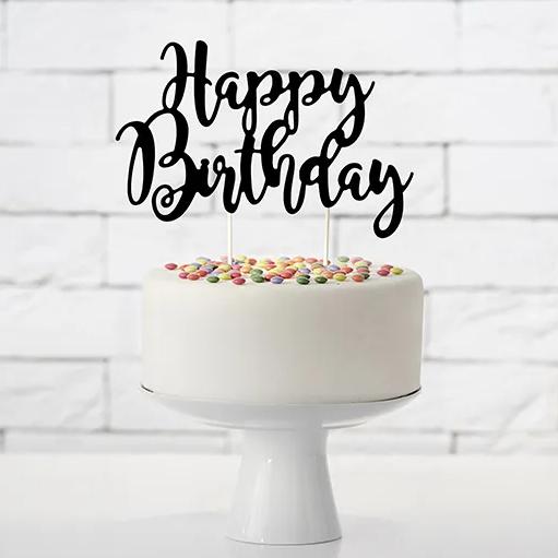 Actual product image Partydeco Black decoration for "Happy Birthday" cake (1 Piece)