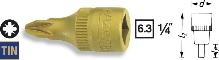 Actual product image HAZET Screwdriver socket 8507-PZ1 ∙ Square, hollow 6.3 mm (1/4 inch) ∙ Pozidriv profile PZ ∙ PZ1 (12 mm)