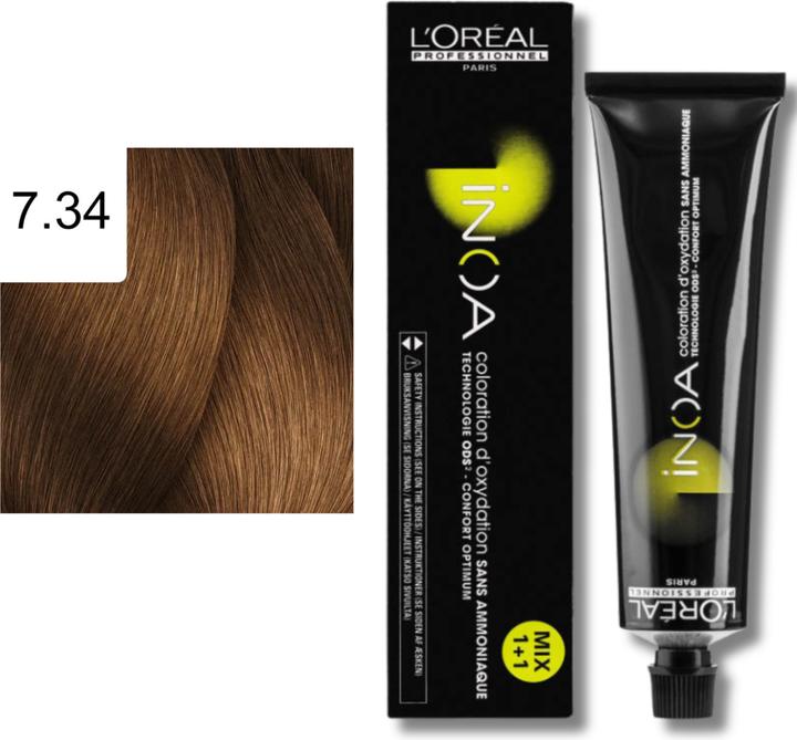 Image du produit L'Oréal Professionnel INOA 7,34 Blond moyen or cuivré (7,34 Blonde moyenne cuivre doré)