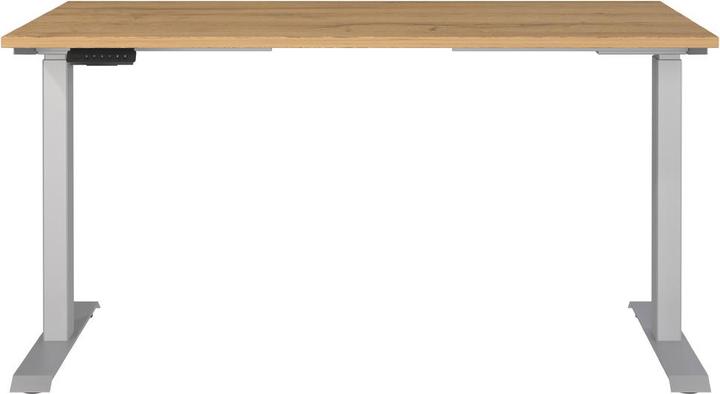 Produktbild Germania JET höhenverstellbarer Schreibtisch grandson-eiche rechteckig, T-Fuss-Gestell silber 140,0 x (140 x 72 cm)