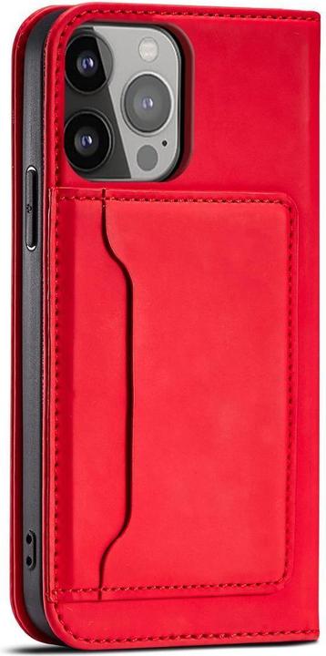 Produktbild Hurtel Magnet Card Case Hülle für iPhone 14 Flip Cover Wallet Stand rot (Apple iPhone 14)