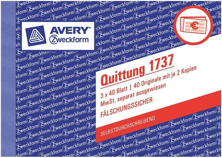 Actual product image Avery Receipt VAT shown separately (40x)