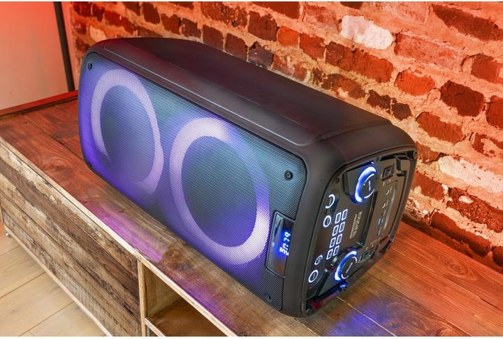 Actual product image Ibiza Portable Bluetooth Speaker with LED Lights, USB, SD, AUX Inputs, Microphone Jacks, and Remote (7 h)