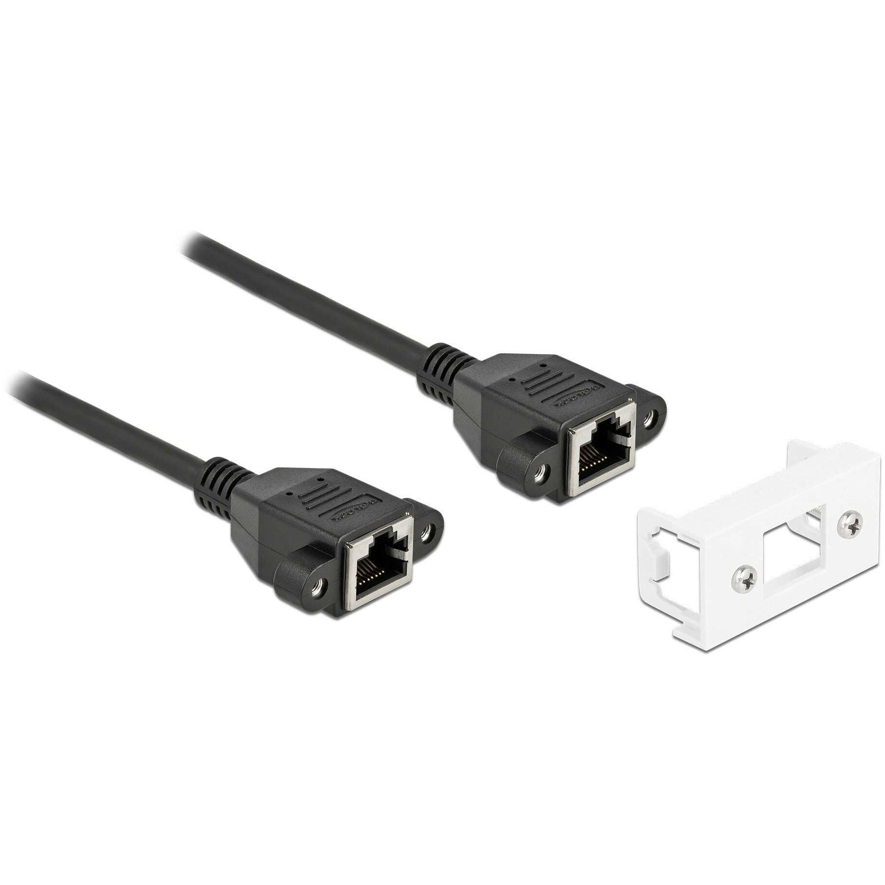 Delock Netzwerk Verlängerungskabel für Easy 45 Modul S/FTP RJ45 Buchse zu RJ45 Buchse Cat.6A 1 m schwarz (S/FTP, CAT6a, ...