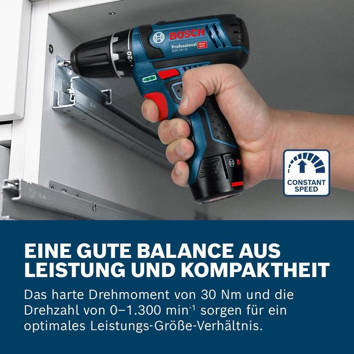 Produktbild Bosch Professional GSR 12V-15, mit 1 x 2.0 Ah, 1 x 4.0 Ah, Zubehör-Set in Tasche