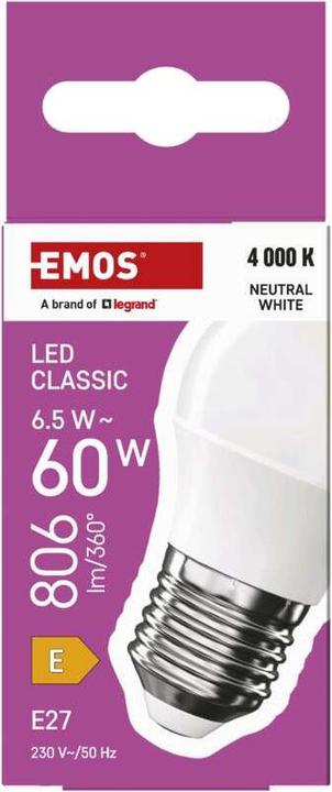 Produktbild Emos LED Lampe Classic Mini Globe / E27 / 6,5 W (60 W) / 806 lm / Neutral Weiss (E27, 806 lm, 1 x)