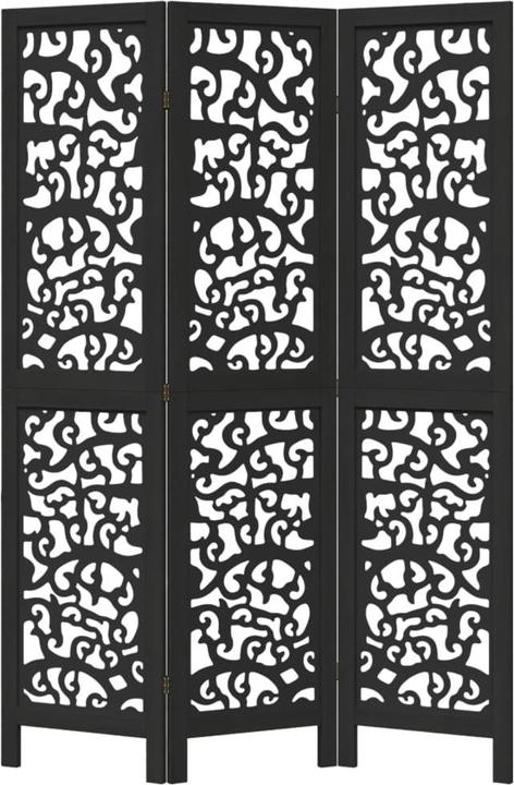 Actual product image VidaXL Screen room divider partition wall 3-piece black solid wood paulownia